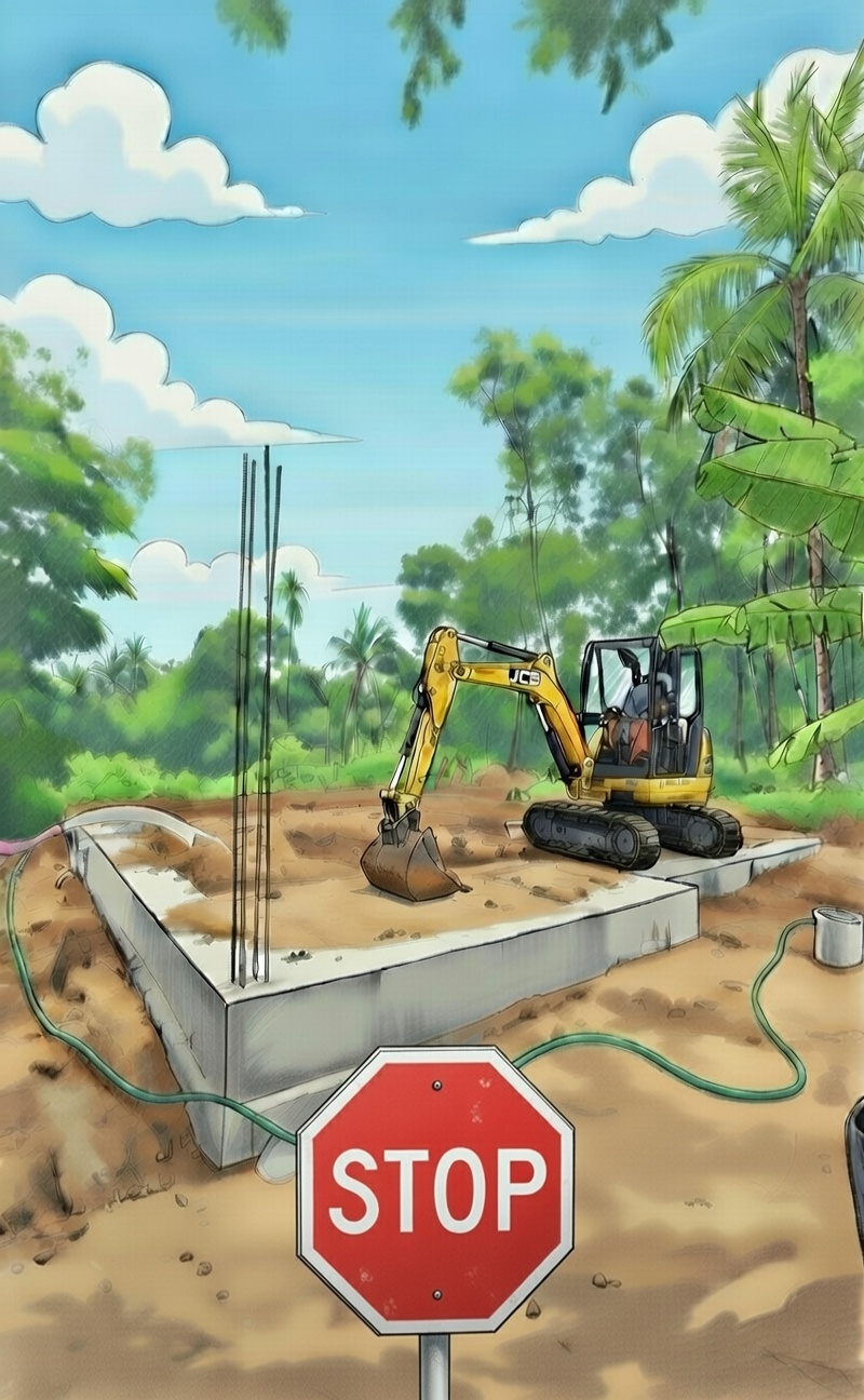 Heavy machinery placed on a plinth beam, causing overstress and structural risk